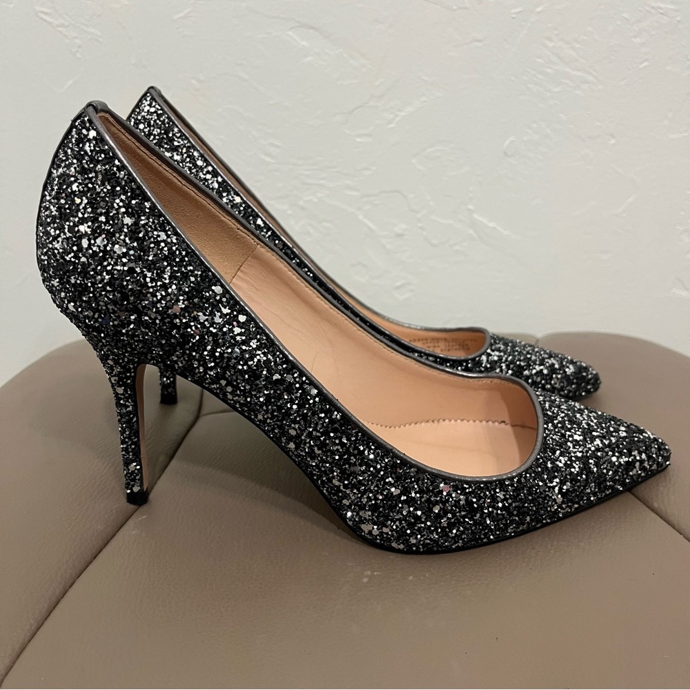 J. Crew Elsie Pumps in Gunmetal Glitter Formal Party Heels Size 9.5 - Picture 6 of 12